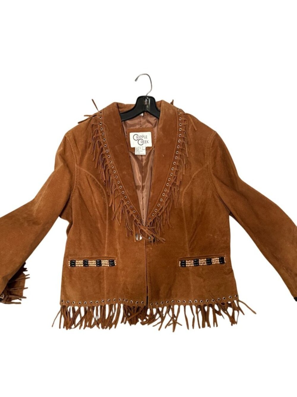 Cripple Creek Womens Western Suede Fringe Jacket Beaded Trim Brown XL 23" Vintag - Picture 13 of 14